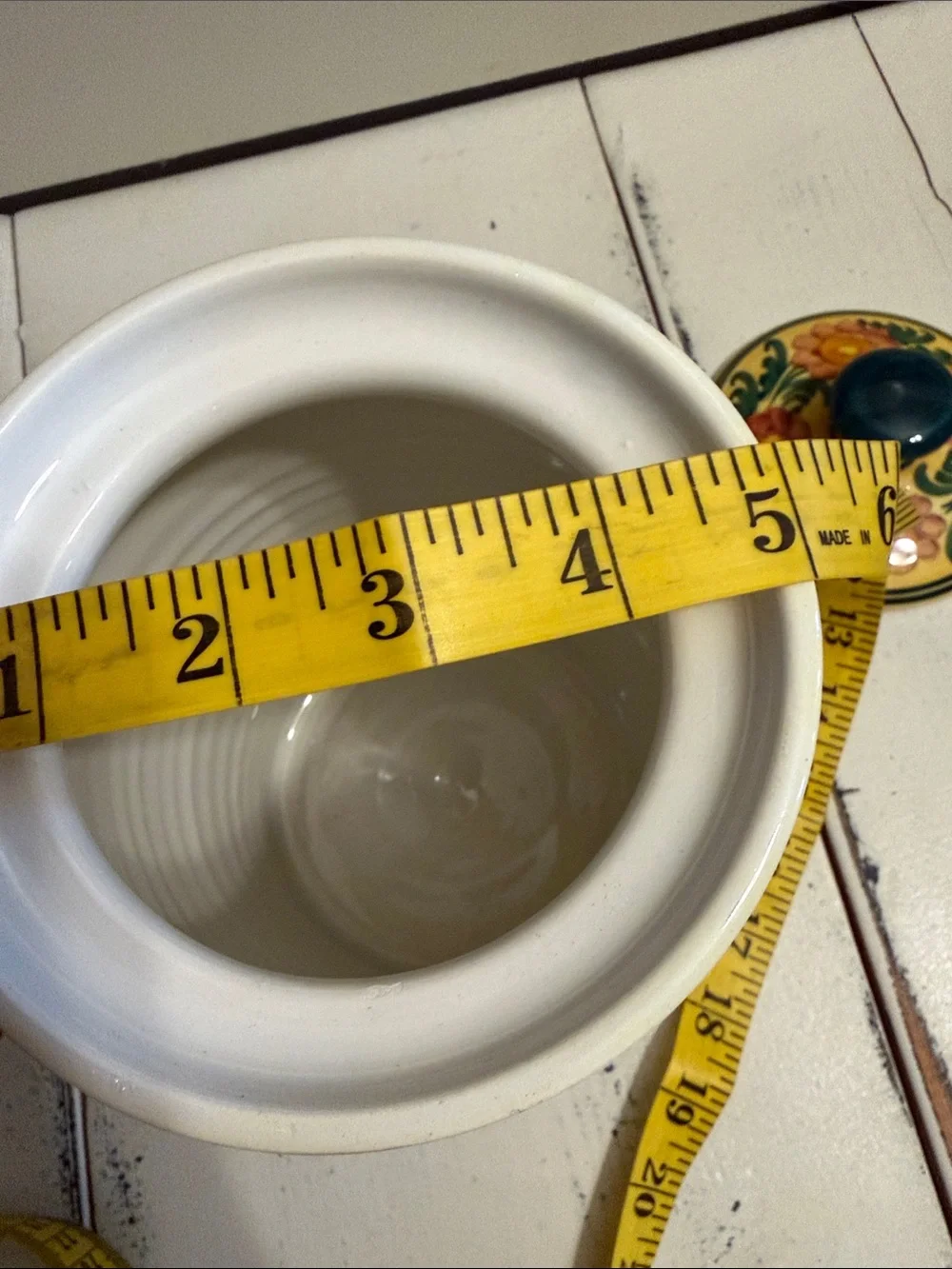 Pretty yellow and green cannister with lid.  Pottery from Greece.   AS IS!